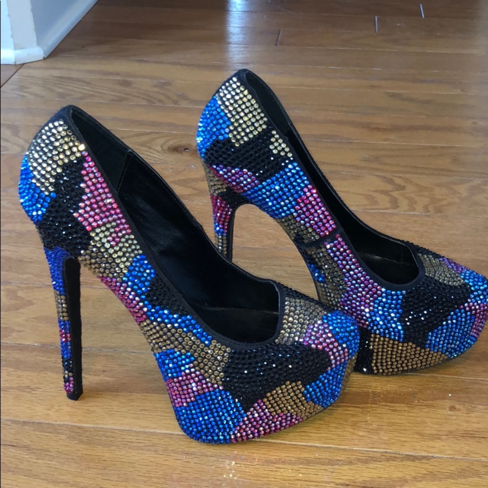 Multi-Colored Rhinestone Platform Heels - image 6